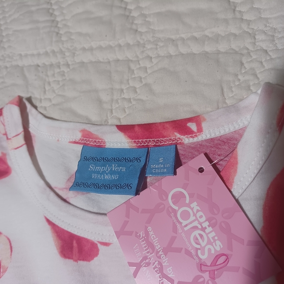 Simply Vera Vera Wang White and Pink Long Sleeve Shirt - Picture 2 of 4